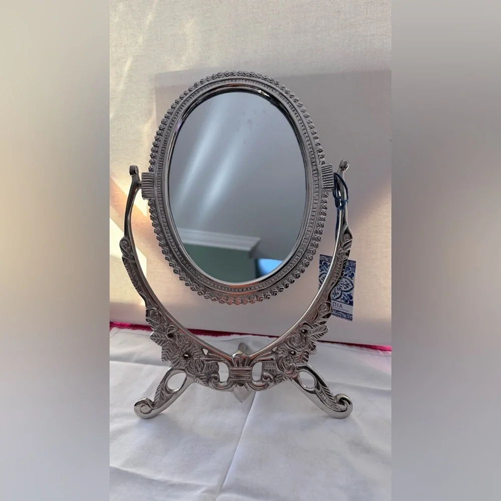 Elegant Silver Oval Vanity Mirror brass adjustable
